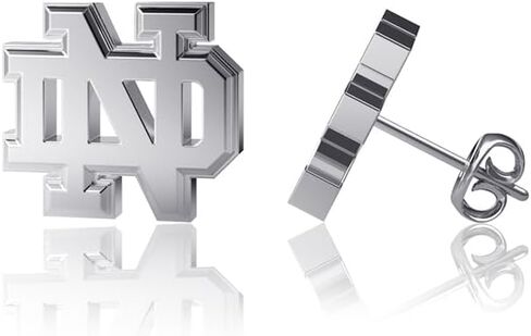 Notre Dame Post Earrings - 24K Gold over 925 Solid Sterling Silver Studs, Officially Licensed Jewelry Gifts for Coaches and Women Graduates, Alumni, Fighting Irish Logo Charms by Dayna Designs in Saudi Arabia