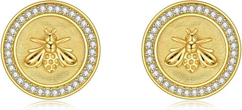 Hancock Gold Plated Bee Stud Earrings for Women Sterling Silver Cute Bumble Bee Animal Earrings Small Disc Circle Earrings Hypoallergenic Bee Jewelry Gifts in Saudi Arabia