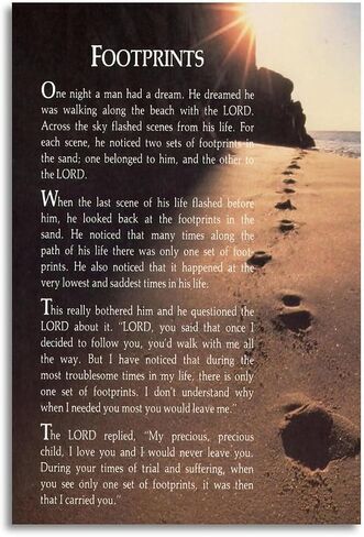 Zapeeitt Footprints In The Sand Christian Poem Motivational Quotes Canvas Art Poster And Wall Art Picture Print Modern Family Bedroom Decor Posters 08x12inch(20x30cm) Unframe-style-1 in Saudi Arabia
