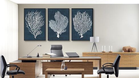 Large Framed Coral Wall Art - Navy Blue Coastal Wall Decor Painting 20"x28" Set of 3 Minimalist Beach Wall Art Prints Rustic Ocean Coral Canvas Pictures for Living Room Bedroom Office Artwork in Kuwait