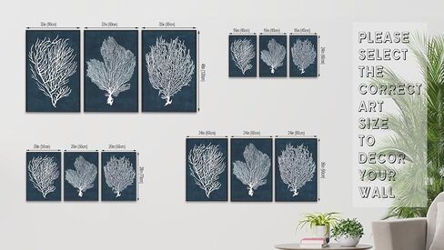 Large Framed Coral Wall Art - Navy Blue Coastal Wall Decor Painting 20"x28" Set of 3 Minimalist Beach Wall Art Prints Rustic Ocean Coral Canvas Pictures for Living Room Bedroom Office Artwork in Kuwait