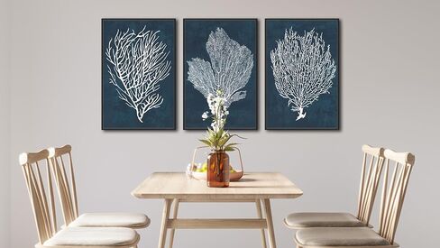 Large Framed Coral Wall Art - Navy Blue Coastal Wall Decor Painting 20"x28" Set of 3 Minimalist Beach Wall Art Prints Rustic Ocean Coral Canvas Pictures for Living Room Bedroom Office Artwork in Kuwait