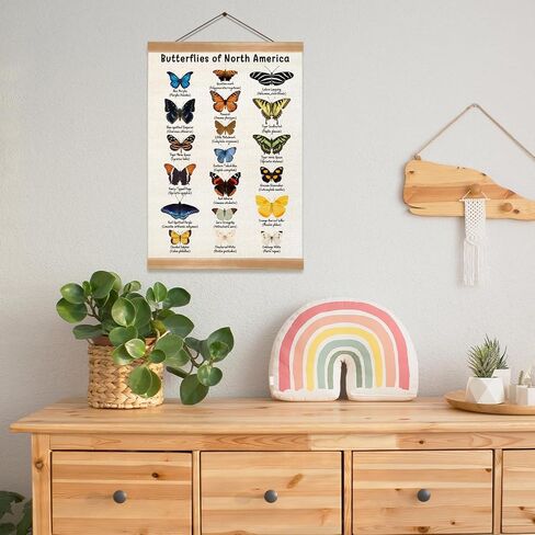 Vintage Butterfly Poster, North American Butterfly Wall Decor,Educational Linen Wall Art with Wood Frame, Nature Learning Hanging Banner for Homeschool, Classroom, Nursery, or Playroom Decor,12x16inch in Saudi Arabia