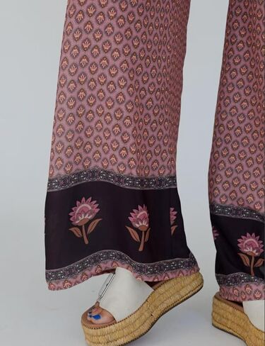 Antnation Womens Wide Leg Printed Pants with Stretch Drawstring Waist and Side Pockets Boho Lounge Casual Trousers in Kuwait