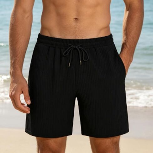 Corduroy Drawstring Elastic Waist Men’s Shorts Beach Sports Casual Lounge Pants Comfortable Stretch Relaxed Fit Breathable in Kuwait