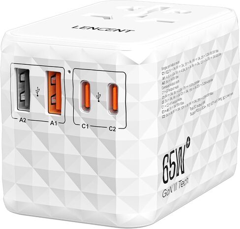 LENCENT 140W International Travel Adapter, GaN Universal Travel Adapter with 1 USB-A & 3 Type C Power Adapter, Fast Charger for Phone,Laptops, Worldwide Plug Adapter for USA/UK/EU/AUS, Black in Saudi Arabia