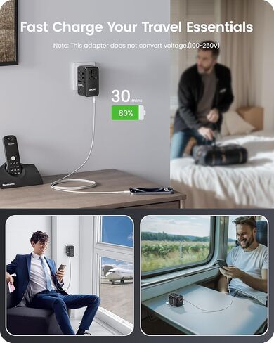 LENCENT 140W International Travel Adapter, GaN Universal Travel Adapter with 1 USB-A & 3 Type C Power Adapter, Fast Charger for Phone,Laptops, Worldwide Plug Adapter for USA/UK/EU/AUS, Black in Saudi Arabia