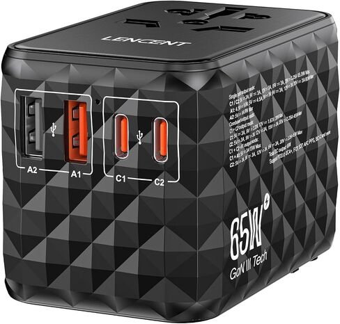 LENCENT 140W International Travel Adapter, GaN Universal Travel Adapter with 1 USB-A & 3 Type C Power Adapter, Fast Charger for Phone,Laptops, Worldwide Plug Adapter for USA/UK/EU/AUS, Black in Saudi Arabia