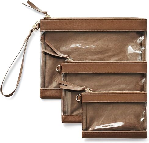 Popvibe Clear Makeup Bag with Zipper Travel Pouch Organizer Bag for Purse Cosmetic Bag Women Clear Travel Bag for Toiletry Traveling Car Essential Make Up Bag Set 3 Pack Brown in Saudi Arabia