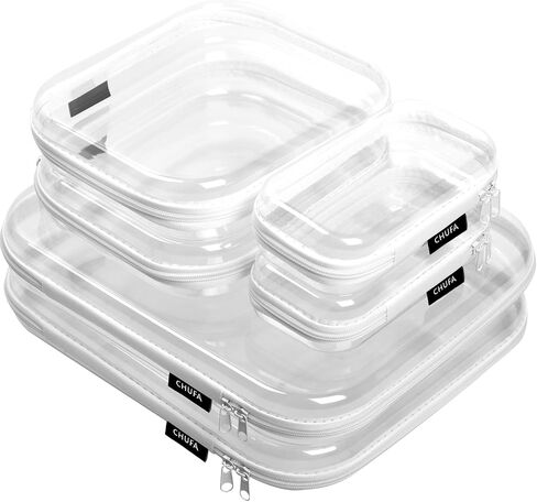 6 Pack Clear Hard Shell Zipper Case, See-Through Hard Plastic Organizer Pouches for Travel – Toiletries, Makeup, Electronics & Pencils, Crush-Resistant Storage, 3 Sizes (2 Small/2 Medium/2 Large) in Saudi Arabia