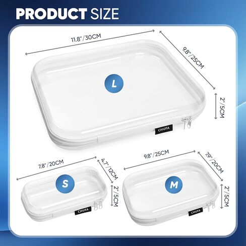 6 Pack Clear Hard Shell Zipper Case, See-Through Hard Plastic Organizer Pouches for Travel – Toiletries, Makeup, Electronics & Pencils, Crush-Resistant Storage, 3 Sizes (2 Small/2 Medium/2 Large) in Saudi Arabia