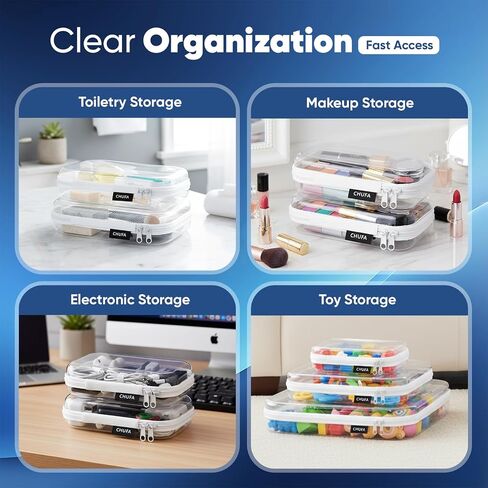 6 Pack Clear Hard Shell Zipper Case, See-Through Hard Plastic Organizer Pouches for Travel – Toiletries, Makeup, Electronics & Pencils, Crush-Resistant Storage, 3 Sizes (2 Small/2 Medium/2 Large) in Saudi Arabia