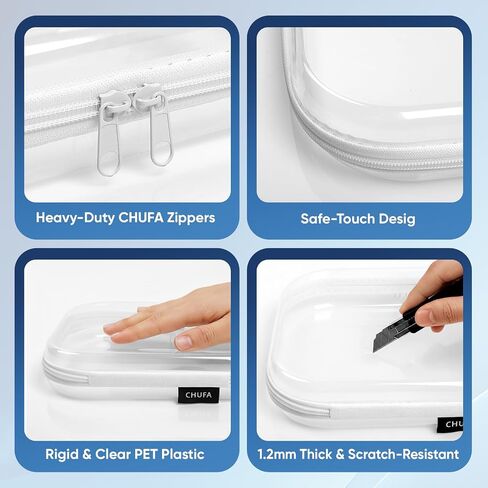 6 Pack Clear Hard Shell Zipper Case, See-Through Hard Plastic Organizer Pouches for Travel – Toiletries, Makeup, Electronics & Pencils, Crush-Resistant Storage, 3 Sizes (2 Small/2 Medium/2 Large) in Saudi Arabia