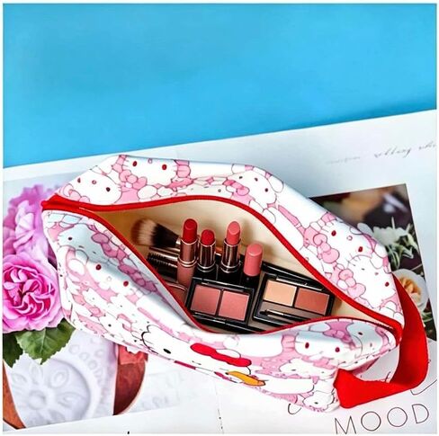 Travel Makeup Bag, Large Capacity Toiletry Bag for Women, Cute Cartoon Cosmetic Bag With Handle, Waterproof PU Portable Organizer Pouch for Brushes, Travel Essentials and Toiletries Accessories（Pink） in Saudi Arabia