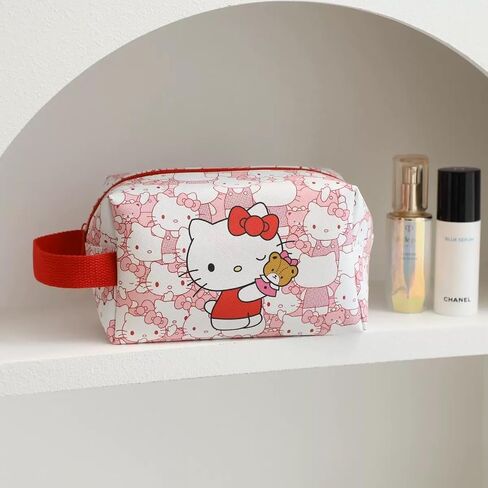 Travel Makeup Bag, Large Capacity Toiletry Bag for Women, Cute Cartoon Cosmetic Bag With Handle, Waterproof PU Portable Organizer Pouch for Brushes, Travel Essentials and Toiletries Accessories（Pink） in Saudi Arabia