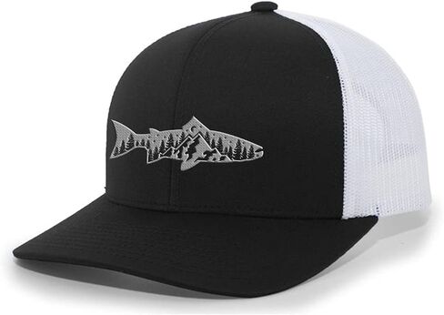 Trenz Shirt Company Men's Outdoors Fishing Trout Scenic Forest Woodland Embroidered Mesh Back Trucker Hat in Saudi Arabia