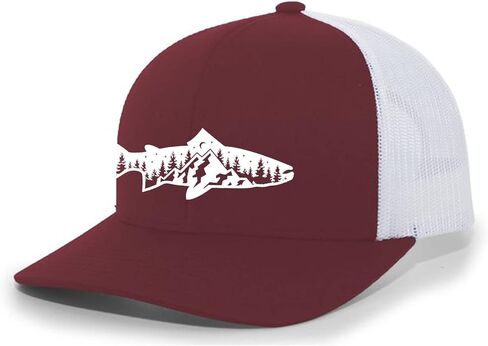 Trenz Shirt Company Men's Outdoors Fishing Trout Scenic Forest Woodland Embroidered Mesh Back Trucker Hat in Saudi Arabia