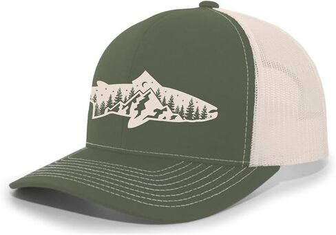 Trenz Shirt Company Men's Outdoors Fishing Trout Scenic Forest Woodland Embroidered Mesh Back Trucker Hat in Saudi Arabia