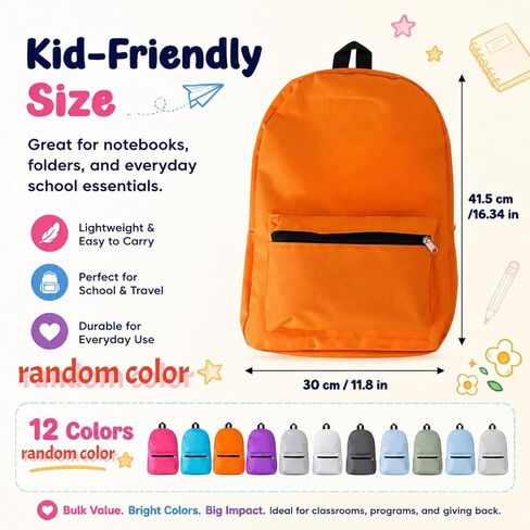 PJT 12 Pack Backpacks for Kids,17" Assorted Colors Bulk Back Packs,Bookbags Durable Lightweight for Back to School Supplies Boys & Girls in Saudi Arabia