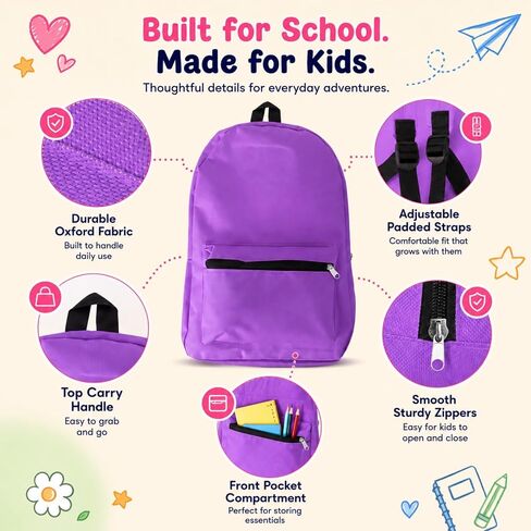 PJT 12 Pack Backpacks for Kids,17" Assorted Colors Bulk Back Packs,Bookbags Durable Lightweight for Back to School Supplies Boys & Girls in Saudi Arabia
