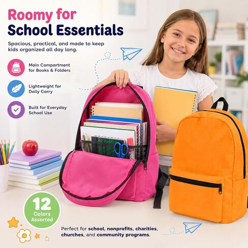 PJT 12 Pack Backpacks for Kids,17" Assorted Colors Bulk Back Packs,Bookbags Durable Lightweight for Back to School Supplies Boys & Girls in Saudi Arabia