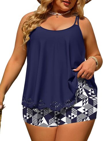 Plus Size Two Piece Swimsuits for Women Tankini Bathing Suits Full Coverage Flowy Swim Dress with Shorts 2026 in Saudi Arabia
