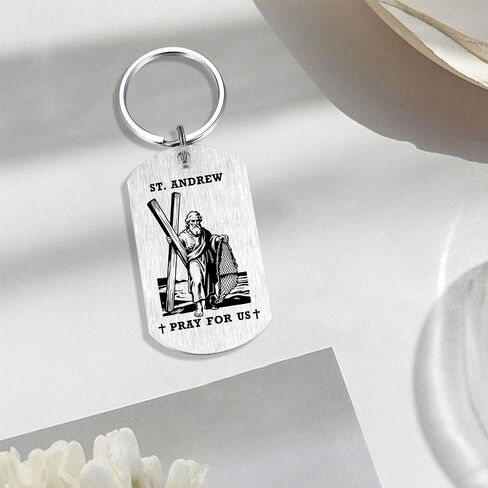 Alotozo St. Andrew Gifts - Saint Andrew Keychain for Mens Boys, Patron Saint of Fishermen Sailors Gifts, Birthday Christmas Key Chain for Son Grandson Dad in Kuwait