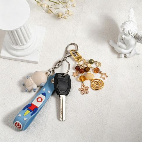 Boho Y2K Keychain Aesthetic Cute Beaded Bag Charm Hippie Stone Crystal Purse Charms Accessory Gifts in Saudi Arabia