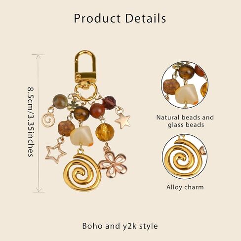 Boho Y2K Keychain Aesthetic Cute Beaded Bag Charm Hippie Stone Crystal Purse Charms Accessory Gifts in Saudi Arabia