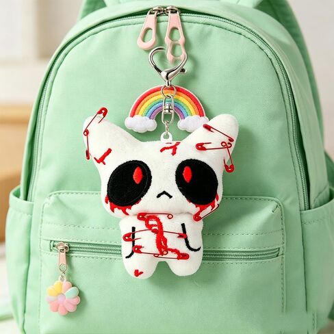 Cat Keychain Plush Alt Horror Creepy Vampire Goth Bloody Charms for Backpack Bag Handbag Purse Charm Halloween Gifts in Saudi Arabia