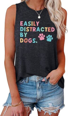 Dog Paw Print Tank for Women Easily Distracted by Dogs Funny Tanks Dog Mom Cute Graphic Vintage Sleeveless Tank Tops in Saudi Arabia