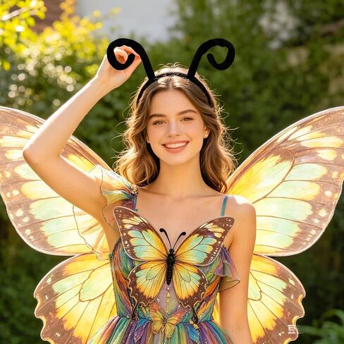 Butterfly Antenna Headband,Ladybug Antennae Headbands Lady Bug Bee Costume Hair Band for Men Women,Halloween Cosplay,Themed Party,Dress Up Accessory,Black in Saudi Arabia