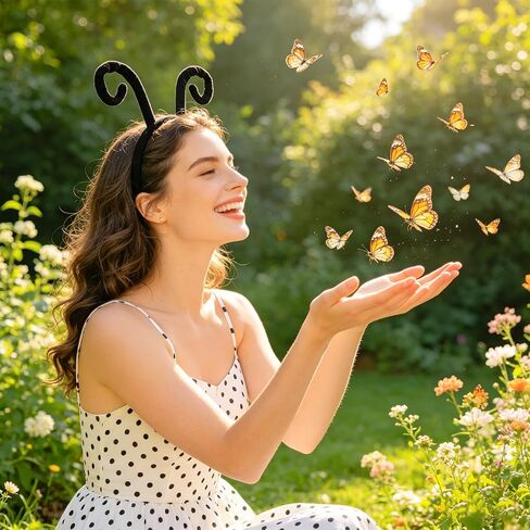 Butterfly Antenna Headband,Ladybug Antennae Headbands Lady Bug Bee Costume Hair Band for Men Women,Halloween Cosplay,Themed Party,Dress Up Accessory,Black in Saudi Arabia
