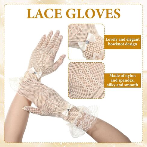 Fascinators Hats for Women and Lace Fishnet Gloves Set, Vintage 1920s Tea Party Hats for Women, Short Tea Party Hat Feather Headband for Wedding Cocktail Beige in Saudi Arabia