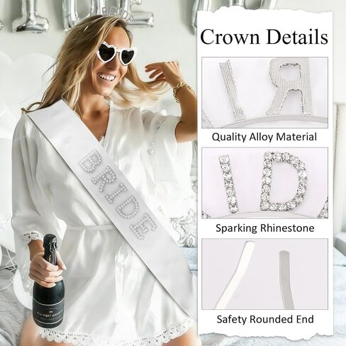 KICOSY Bride To Be 3-Piece Set - Rhinestone BRIDE Headband, Pearl Heart Sunglasses & Rhinestone Sash for Bachelorette Party, Bridal Shower & Wedding Celebrations in Kuwait