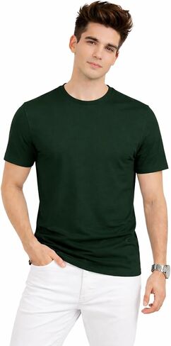 Men Crew Neck T-Shirt Premium Soft Cotton Slim Fit Tee 95% Cotton 5% Spandex Pre-Shrunk Plain Tee Classic Casual Undershirt in Saudi Arabia