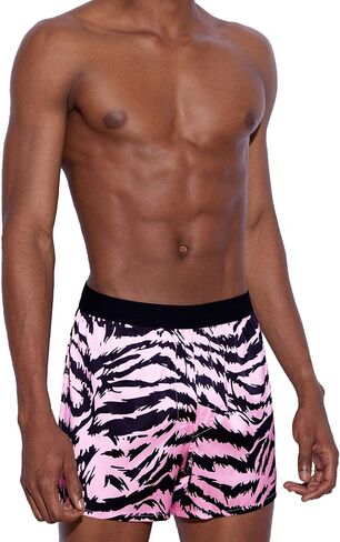 Men's Silk Boxer Shorts - Pure Mulberry Silk Underwear, Luxury Sleepwear, Pajamas Lounge Shorts - Improved Waistband (Large, Pink Tiger Stripe) in Saudi Arabia