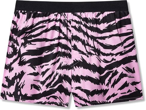 Men's Silk Boxer Shorts - Pure Mulberry Silk Underwear, Luxury Sleepwear, Pajamas Lounge Shorts - Improved Waistband (Large, Pink Tiger Stripe) in Saudi Arabia