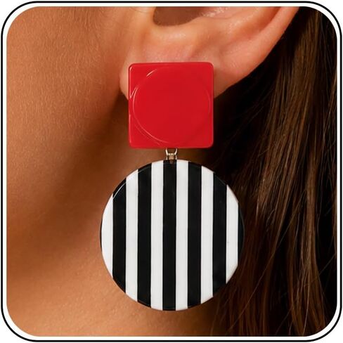 Retro Black and White Earrings for Women Dangling 80s Resin Statement Earrings Geometric Acrylic in Saudi Arabia