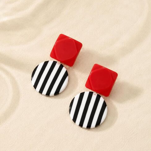 Retro Black and White Earrings for Women Dangling 80s Resin Statement Earrings Geometric Acrylic in Saudi Arabia
