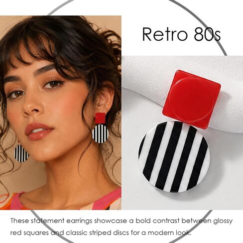 Retro Black and White Earrings for Women Dangling 80s Resin Statement Earrings Geometric Acrylic in Saudi Arabia