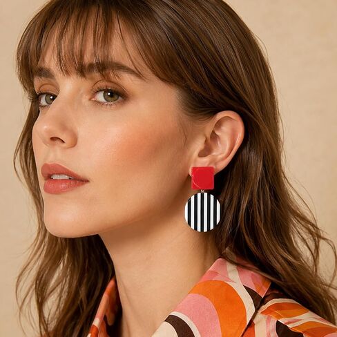 Retro Black and White Earrings for Women Dangling 80s Resin Statement Earrings Geometric Acrylic in Saudi Arabia