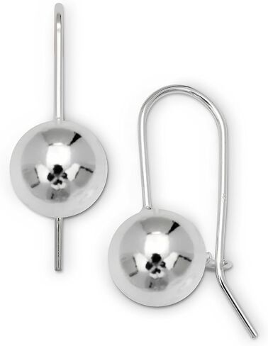 Sterling Silver 10mm Polished Solid Ball Frenchwire Drop Earrings - Made in Italy - Solid Ball Dangling Earrings for Women - Statement Jewelry - Minimalist Fashion in Kuwait