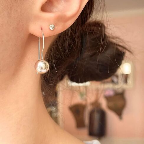 Sterling Silver 10mm Polished Solid Ball Frenchwire Drop Earrings - Made in Italy - Solid Ball Dangling Earrings for Women - Statement Jewelry - Minimalist Fashion in Kuwait