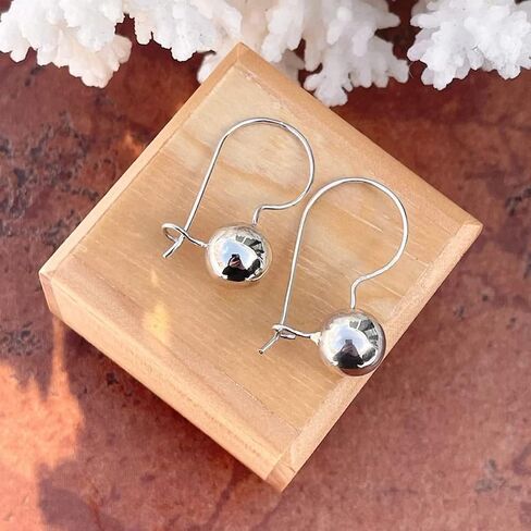 Sterling Silver 10mm Polished Solid Ball Frenchwire Drop Earrings - Made in Italy - Solid Ball Dangling Earrings for Women - Statement Jewelry - Minimalist Fashion in Kuwait