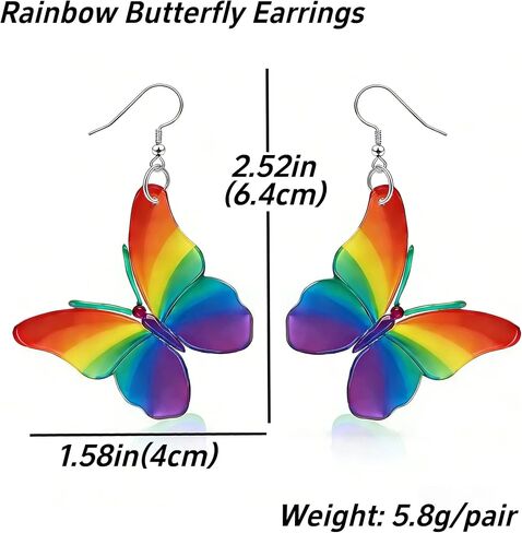 Rainbow LGBT Pride Earrings for Women Gay Lesbian Bisexual Acrylic Rainbow Butterfly Dangle Earrings LGBTQ Ideal Gifts Jewelry Accessories for Pride Month in Saudi Arabia