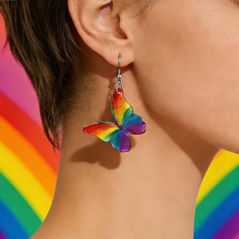 Rainbow LGBT Pride Earrings for Women Gay Lesbian Bisexual Acrylic Rainbow Butterfly Dangle Earrings LGBTQ Ideal Gifts Jewelry Accessories for Pride Month in Saudi Arabia