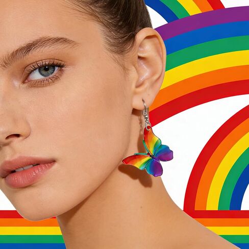 Rainbow LGBT Pride Earrings for Women Gay Lesbian Bisexual Acrylic Rainbow Butterfly Dangle Earrings LGBTQ Ideal Gifts Jewelry Accessories for Pride Month in Saudi Arabia