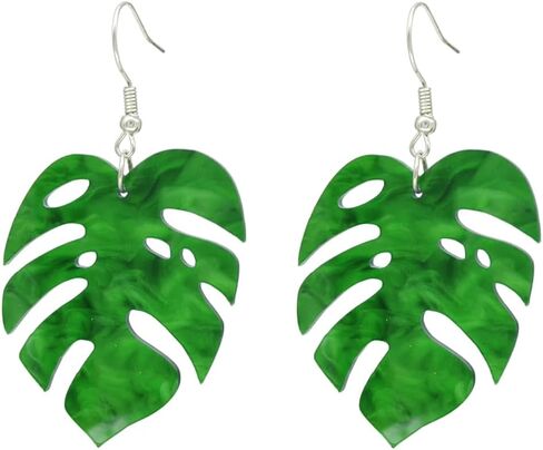 Green Leaf Earrings for Women Cute Hawaiian Accessories Tropical Plant Statement Dangle Drop Earring Fashion Palm Jewelry Gifts in Saudi Arabia