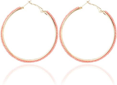Behemian Circle Hoop Earrings Colorful Rainbow Rice Seed Bead Beaded Round Loop Dangle Earrings for Women Jewelry Gift in Saudi Arabia
